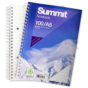 Summit Notebook Wirebound Ruled Punched Perforated Margin 60gsm 100pp A5 Ref 100080190 [Pack 10] Ident: 47B