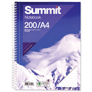 Summit Notebook Double Wirebound Punched Perforated Ruled Margin 60gsm 200pp A4 Ref 100080433 [Pack 3] Ident: 47A