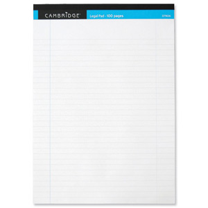 Cambridge Legal Pad Perforated Tear-off Feint Ruled with Margin 100pp A4 White Ref 100080159 [Pack 10]