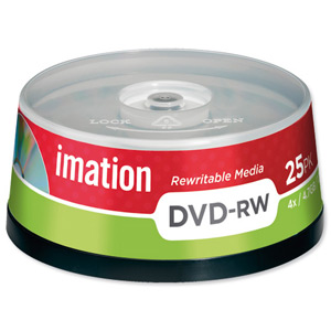 Imation DVD-RW Rewritable Disk on Spindle 4x Speed 120min 4.7GB Ref i21063 [Pack 25] Ident: 780D