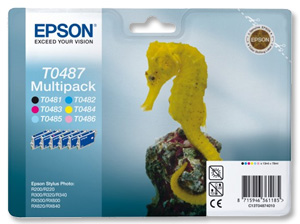 Epson T0487 Inkjet Cartridge Seahorse Multipack Black and 5 Colours Ref C13T04874010 [Pack 6] Ident: 803J