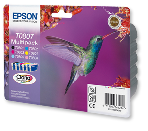 Epson T0807 Inkjet Cartridge Claria Hummingbird 6 Colours Ref C13T08074010 [Pack 6]