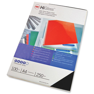 GBC Binding Covers Card Plain 250gsm A4 Gloss Black Ref CE020010 [Pack 50x2]