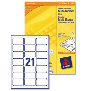 Avery Multifunction Copier Labels 21 per Sheet 70x42.3mm White Ref 3652 [2100 Labels] Ident: 136B