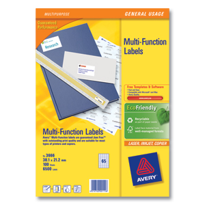 Avery Multifunction Copier Labels 65 per Sheet 38.1x21.2mm White Ref 3666 [6500 Labels] Ident: 136B