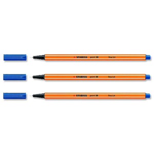Stabilo Point 88 Fineliner Pen Water-based 0.8mm Tip 0.4mm Line Blue Ref 88/41 [Pack 10]
