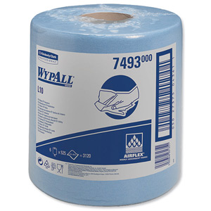 Wypall L10 Wipers Centrefeed Airflex 525 Sheets per Roll 185x380mm Blue Ref 7493 [Pack 6]