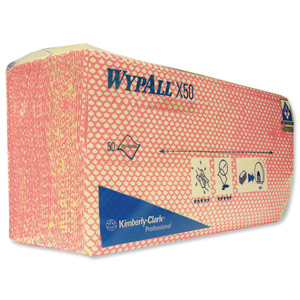 Wypall X50 Cleaning Cloths Absorbent Strong Non-woven Tear-resistant Red Ref 7444 [Pack 50]