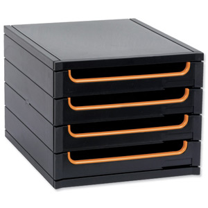 Exacompta ExaBuro Filing Unit Set Polystyrene Part-recycled 4 Drawer Black and Orange Ref 312411D