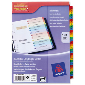 Avery ReadyIndex Dividers Card Mylar Tabs A4 1-31 Ref 2004501 L7411-31