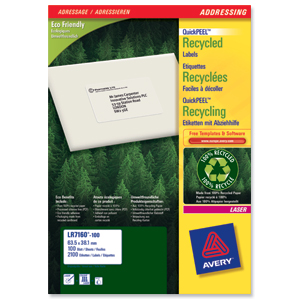 Avery Addressing Labels Laser Recycled 21 per Sheet 63.5x38.1mm White Ref LR7160-100 [2100 Labels] Ident: 133C