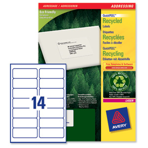 Avery Addressing Labels Laser Recycled 14 per Sheet 99.1x38.1mm White Ref LR7163-100 [1400 Labels] Ident: 133C