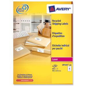Avery Addressing Labels Laser Recycled 8 per Sheet 99.1x67.7mm White Ref LR7165-100 [800 Labels] Ident: 133C
