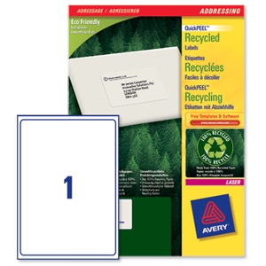 Avery Addressing Labels Laser Recycled 1 per Sheet 199.6x289.1mm White Ref LR7167-100 [100 Labels] Ident: 133C