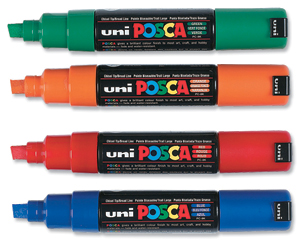 uni Posca PC8K Marker Broad Tip Line Width 8mm Assorted Ref 5014075-01 [Pack 4]