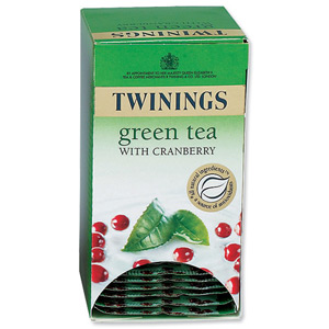 Twinings Infusion Tea Bags Individually-wrapped Green Tea and Cranberry Ref A07567 [Pack 20]