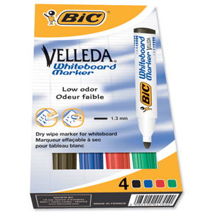 Bic Velleda 1701/1704 Whiteboard Marker Bullet Tip Line Width 1.5mm Assorted Ref 1199001704 [Pack 4] Ident: 97C