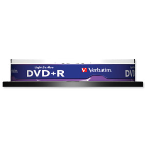 Verbatim DVD+R Recordable Disk Lightscribe Write-once Spindle 16x 120min 4.7Gb Ref 43576 [Pack 10] Ident: 780C