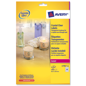 Avery Crystal Clear Labels Laser Durable 40 per Sheet 45.7x25.4mmTransparent Ref L7781-25 [1000 Labels] Ident: 139C
