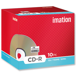 Imation CD-R Recordable Disk Write Once Cased Lightscribe 52x Speed 80Min 700MB Ref i22383 [Pack 10] Ident: 780B