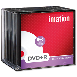 Imation DVD+R Recordable Disk Write Once Cased Printable 16x Speed 120min 4.7GB Ref i22374 [Pack 10] Ident: 780D