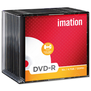 Imation DVD-R Recordable Disk Write Once Cased Printable 16x Speed 120min 4.7GB Ref i22372 [Pack 10]