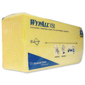 Wypall X50 Cleaning Cloths Absorbent Strong Non-woven Tear-resistant Yellow Ref 7443 [Pack 50] Ident: 580B