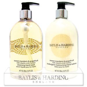 Baylis and Harding Hand Wash and Lotion Set with Stand 2x 500ml Mandarin and Grapefruit Ref VBHBM2BTLMG Ident: 601B