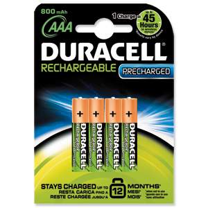 Duracell Stay Charged Battery Long-life Rechargeable 800mAh AAA Size 1.2V Ref 81364755 [Pack 4] Ident: 646B