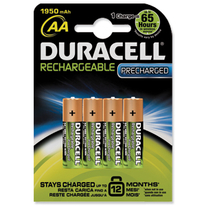 Duracell Stay Charged Battery Long-life Rechargeable 1950mAh AA Size 1.2V Ref 81364752 [Pack 4]
