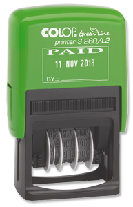 Colop S260/L2 Green Line Text Dater PAID Self-Inking Imprint 45x24mm Blue/Red Ref 15560250