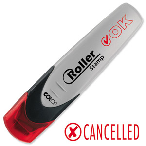 Colop Roller Stamp CANCELLED Pre-Inked Clip-On Lid Text Height 7.5mm Ref 5591404030