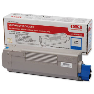 OKI Laser Toner Cartridge Page Life 6000pp Cyan Ref 43865723