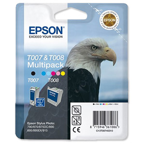 Epson T007/T008 Inkjet Cartridge Black/Colour Ref C13T00740310 [Pack 2]