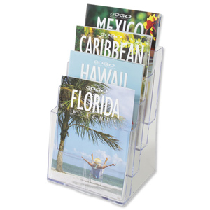 Literature Display Holder Multi Tier for Wall or Desktop 4 x A4 Pockets Clear Ident: 291D