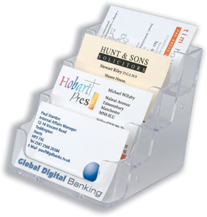 Business Card Holder Tiered Desktop 4 Pockets Clear