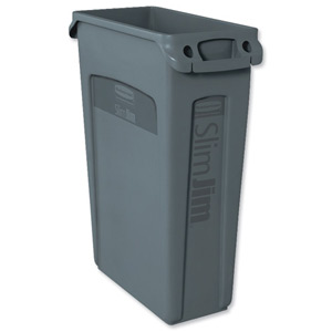 Rubbermaid Slim Jim Recycling Bin with Venting Channels W558xD279xH762mm 87 Litres Grey Ref 3540-60 Ident: 518B