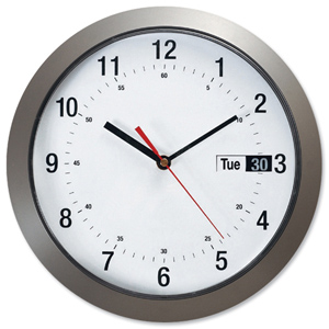 Wall Clock with Day and Date Diameter 300mm Metallic Case Ident: 485A