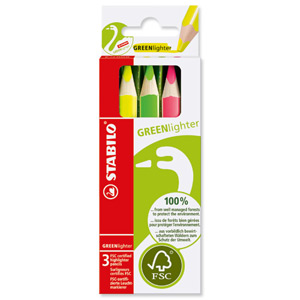 Stabilo Greenlighter Highlighter Pencil FSC Line Width 5.5mm Assorted Ref 6007/3 [Wallet 3] Ident: 147D