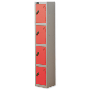 Trexus Plus 4 Door Locker Nest of 1 ACTIVECOAT W305xD305xH1780mm Silver Red Ref 864176 Ident: 472A