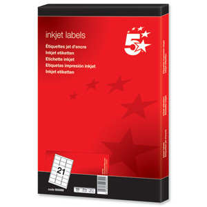 5 Star Addressing Labels Inkjet 21 per Sheet 63.5x38.1mm White [2100 Labels] Ident: 142B