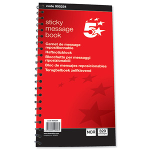 5 Star Telephone Message Book Wirebound Carbonless Sticky 320 Notes 80 Pages 279x152mm Ident: 53A