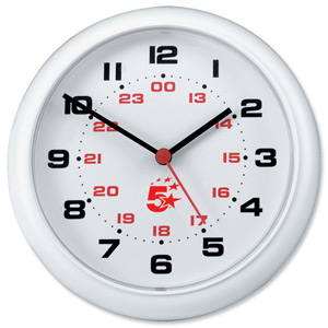 5 Star Controller Wall Clock with 24 Hour Dial 213mm Diameter White Ident: 485B