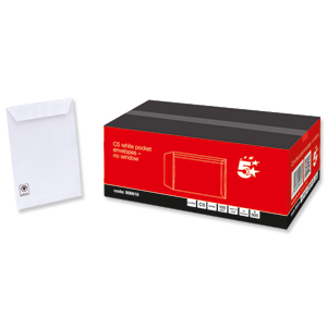 5 Star Envelopes Pocket Peel and Seal 100gsm White C5 Ref [Pack 500]