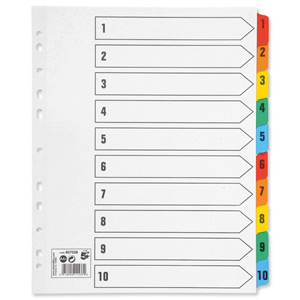 5 Star Maxi Index Extra-wide 230 micron Card with Coloured Mylar Tabs 1-10 A4 White