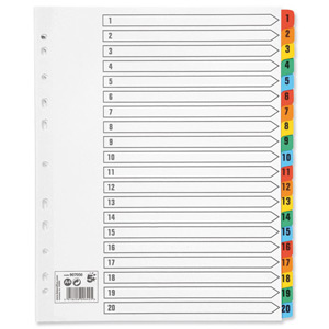 5 Star Maxi Index Extra-wide 230 micron Card with Coloured Mylar Tabs 1-20 A4 White