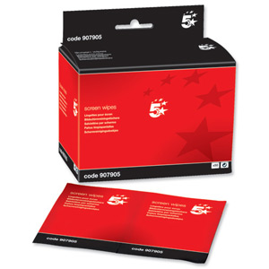 5 Star Screen Cleaning Sachets Anti-static Non-hazardous [Pack 50]