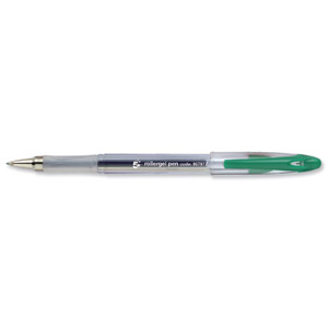 5 Star Roller Gel Pen Clear Barrel 1.0mm Tip 0.5mm Line Green [Pack 12]