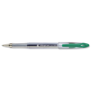 5 Star Roller Gel Pen Clear Barrel 1.0mm Tip 0.5mm Line Green [Pack 12] Ident: 71D