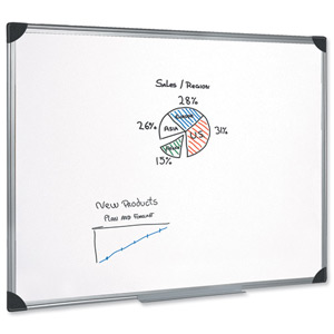 5 Star Whiteboard Drywipe Magnetic with Pen Tray and Aluminium Trim W900xH600mm Ident: 261C